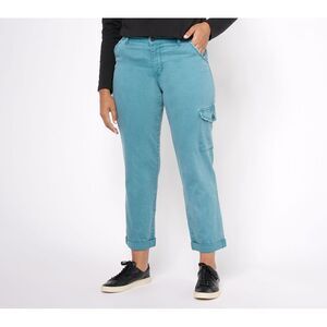 Temp-tations Women's Petite Pants 28P Cargo Boyfriend Jeans AntiqueBlue A605523